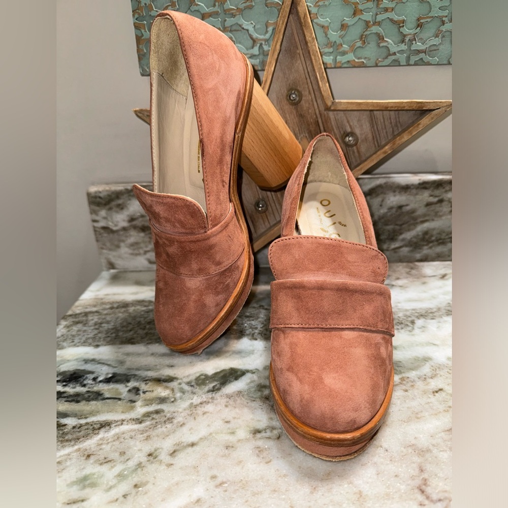 Anthropologie OUIGAL Suede Platform Loafer Heel 38